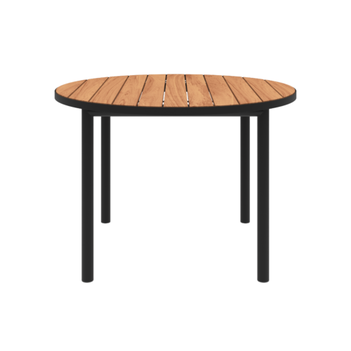 Puinen ruokapöytä Kirra 110, tiikkiä, mustat jalat